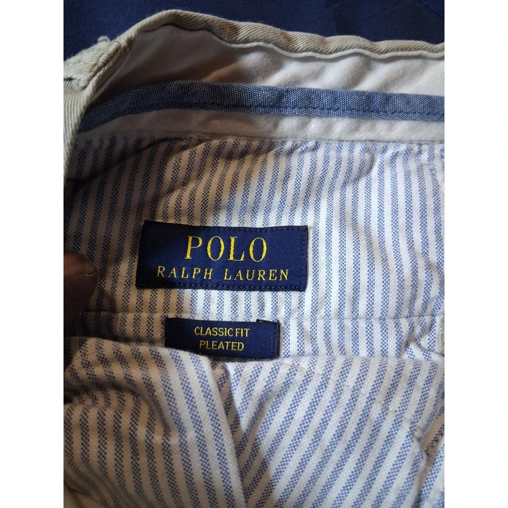 Polo Ralph Lauren Mens 34x32 Khaki Tan Classic Fit Pleated Chino Pants Cotton